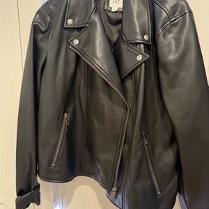 GAP Black Faux Leather Moto Jacket with Asymmetric Zip